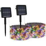 vidaXL Lichtsnoeren 2 st 2x200 LED's solar binnen/buiten meerkleurig