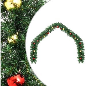 vidaXL Kerstslinger versierd met kerstballen 5 m - Groen PVC - Geschikt voor binnen- en buitengebruik