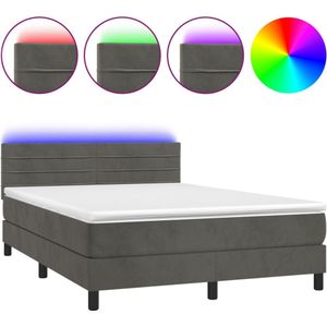 vidaXL Boxspring met matras en LED fluweel donkergrijs 140x200 cm