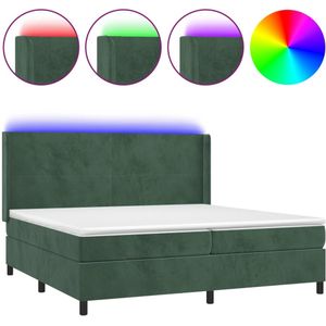 vidaXL Boxspring met matras en LED fluweel donkergroen 200x200 cm