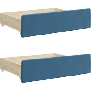 vidaXL Bedlades 2 st bewerkt hout en fluweel blauw