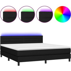 vidaXL Boxspring met matras en LED stof zwart 180x200 cm
