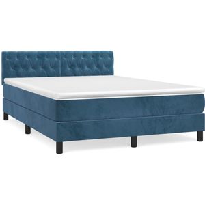 vidaXL Boxspring met matras fluweel donkerblauw 140x200 cm