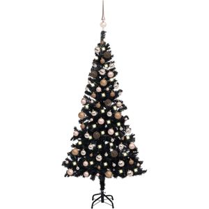 vidaXL Kunstkerstboom met verlichting en kerstballen 150 cm PVC zwart