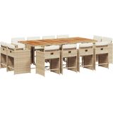 vidaXL 13-delige Tuinset met kussens poly rattan beige