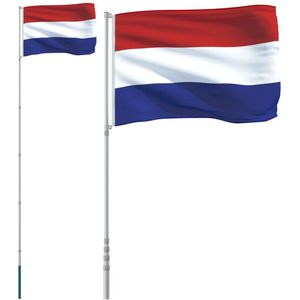 vidaXL Vlag met vlaggenmast Nederland 5,55 m aluminium