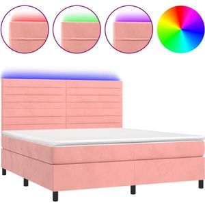 vidaXL Boxspring met matras en LED fluweel roze 180x200 cm