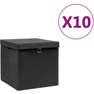 vidaXL-Opbergboxen-met-deksel-10-st-28x28x28-cm-zwart