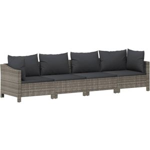 vidaXL 4-delige Loungeset met kussens poly rattan grijs