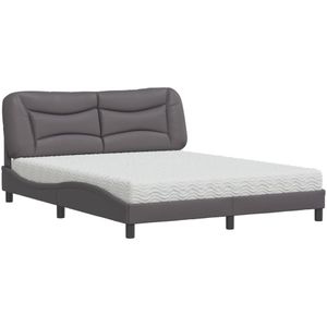 vidaXL Bed met matras kunstleer grijs 160x200 cm