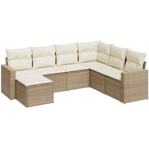 vidaXL 7-delige Loungeset met kussens poly rattan beige