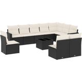 vidaXL - 11-delige - Loungeset - met - kussens - poly - rattan - zwart