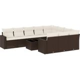 vidaXL 11-delige Loungeset met kussens poly rattan bruin