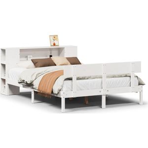vidaXL Bed met boekenkast zonder matras grenenhout wit 160x200 cm