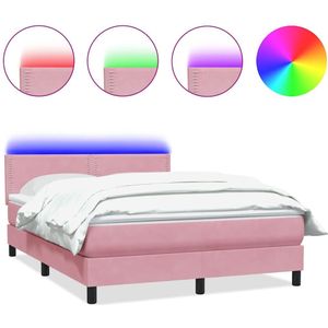 vidaXL Boxspring met matras fluweel roze 140x220 cm