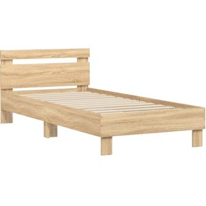 vidaXL Bedframe met hoofdbord bewerkt hout sonoma eiken 75x190 cm