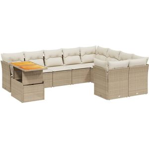 vidaXL - 10-delige - Loungeset - met - kussens - poly - rattan - beige