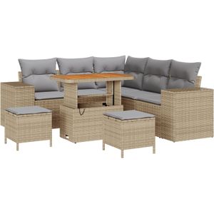 vidaXL 8-delige Tuin Sofa Set met Kussens Beige Poly Rattan Acacia