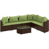 vidaXL 7-delige Loungeset met kussens poly rattan bruin