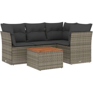 vidaXL 5-delige Loungeset met kussens poly rattan grijs