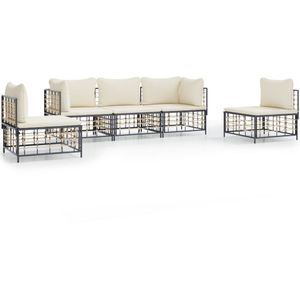 VidaXL Loungeset 5-delig met Kussens - Poly Rattan Antracietkleurig