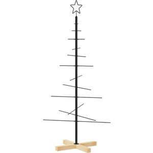 vidaXL Kerstdecoratie kerstboom met houten basis 120 cm metaal zwart