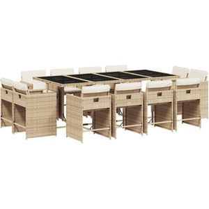 vidaXL 13-delige Tuinset met kussens poly rattan beige