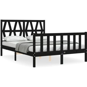 vidaXL Bedframe met hoofdbord massief hout zwart 120x200 cm