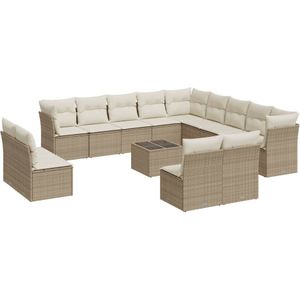 vidaXL 14-delige Loungeset met kussens poly rattan beige