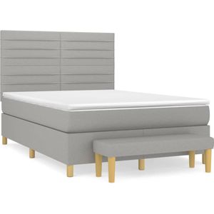 vidaXL Boxspring met matras stof lichtgrijs 140x190 cm