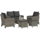vidaXL 6-delige Loungeset met kussens poly rattan grijs