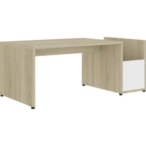 vidaXL Salontafel 90x45x35 cm spaanplaat wit en sonoma eikenkleurig