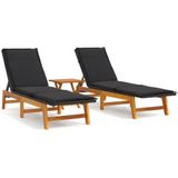 vidaXL 3-delige Loungeset poly rattan en massief acaciahout