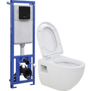 vidaXL Hangend toilet met hoge verbogen stortbak keramiek