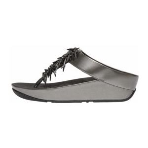 FitFlop Women Rumba Beaded Metallic Toe-Post Pewter Black-Schoenmaat 38