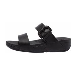 FitFlop Women Lulu Covered-Buckle Raw-Edge Leather Slides Black-Schoenmaat 40