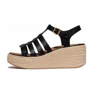 FitFlop Women Platfforms Espadrille Leather Fisherman Wedge Sandals Black-Schoenmaat 36