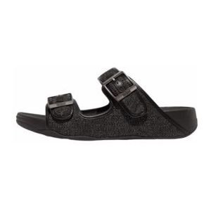 FitFlop Men Gogh Moc Buckle Two-Tone Canvas Slides Black-Schoenmaat 45