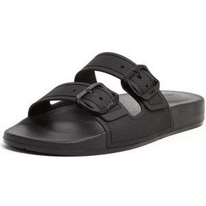 FitFlop Women iQushion Two-Bar Buckle Slides All Black-Schoenmaat 40