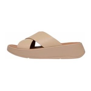 FitFlop Women F-Mode Leather Flatform Cross Slides Latte Beige-Schoenmaat 36