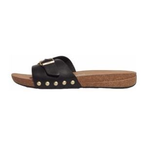 FitFlop Women iQushion Adjustable Buckle Leather Slides Black-Schoenmaat 36