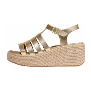 FitFlop Women Platfforms Espadrille Leather Fisherman Wedge Sandals Platino-Schoenmaat 42
