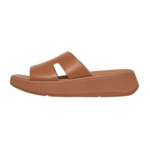 FitFlop F-Mode Raw-Edge Leather Flatform H-Bar Slides BRUIN