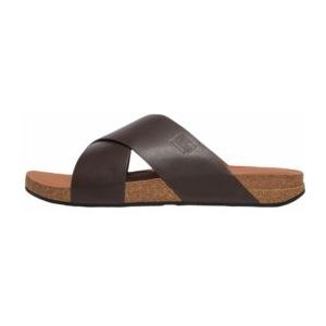FitFlop Men iQushion Leather Cross Slides Chocolate Brown-Schoenmaat 41