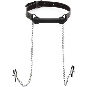 Silicone Bit Gag + Nipple Clamps - Black