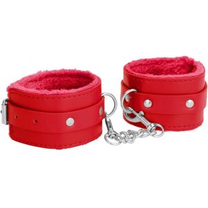 Ouch! Plush Leather Hand Cuffs - Red