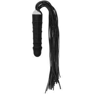 Black Whip with Realistic Silicone Dildo - Black