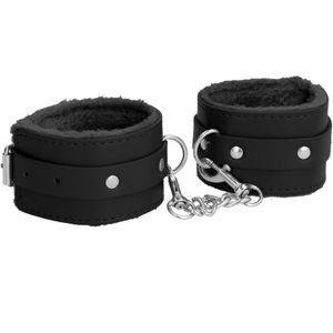 Ouch! Plush Leather Hand Cuffs - Black