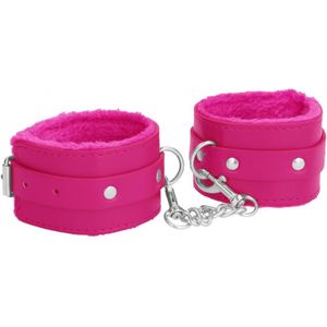 Ouch! Plush Leather Hand Cuffs - Pink