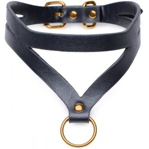 Bondage Baddie Halsband met O-ring - Zwart & Goud
